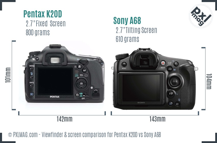 Pentax K20D vs Sony A68 Screen and Viewfinder comparison