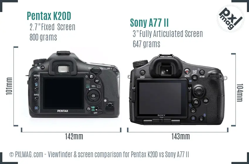 Pentax K20D vs Sony A77 II Screen and Viewfinder comparison