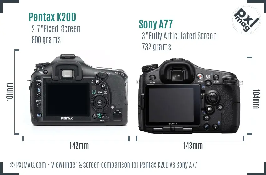 Pentax K20D vs Sony A77 Screen and Viewfinder comparison
