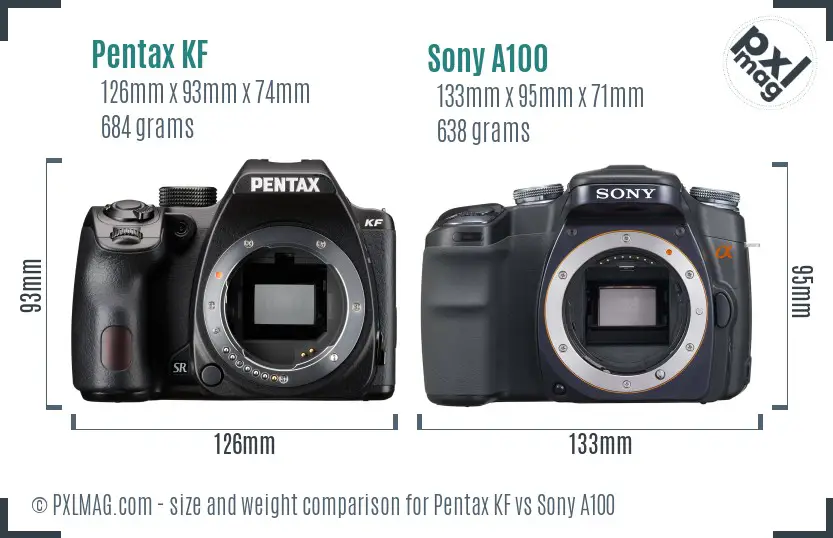 Pentax KF vs Sony A100 size comparison