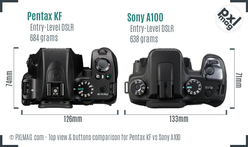 Pentax KF vs Sony A100 top view buttons comparison