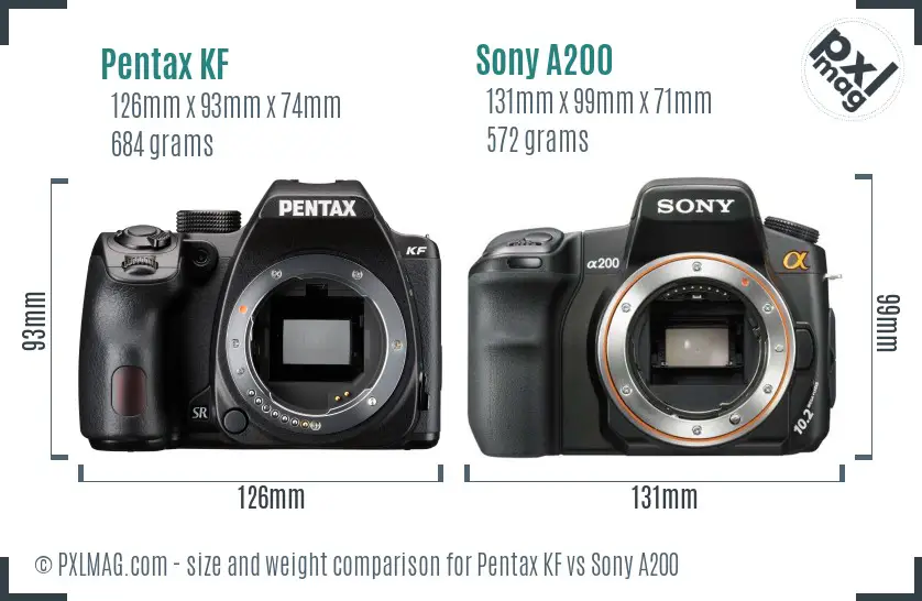 Pentax KF vs Sony A200 size comparison