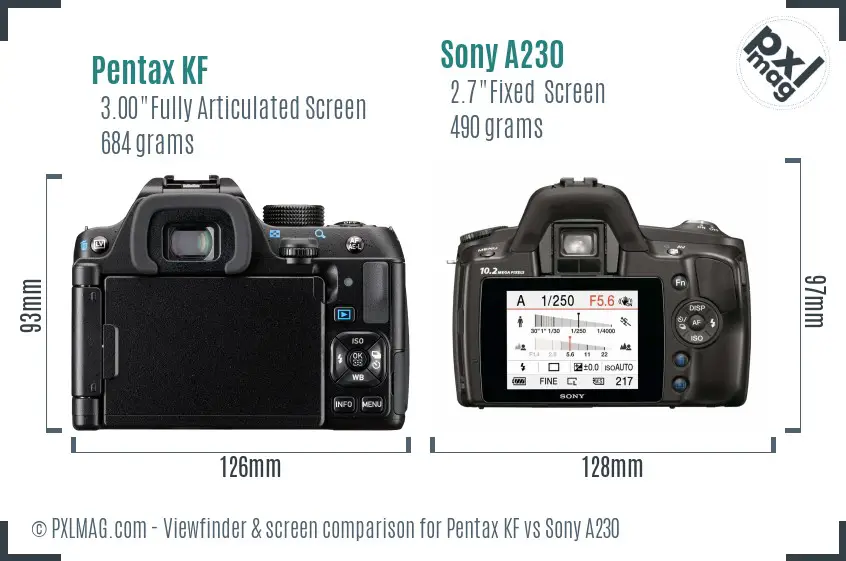 Pentax KF vs Sony A230 Screen and Viewfinder comparison