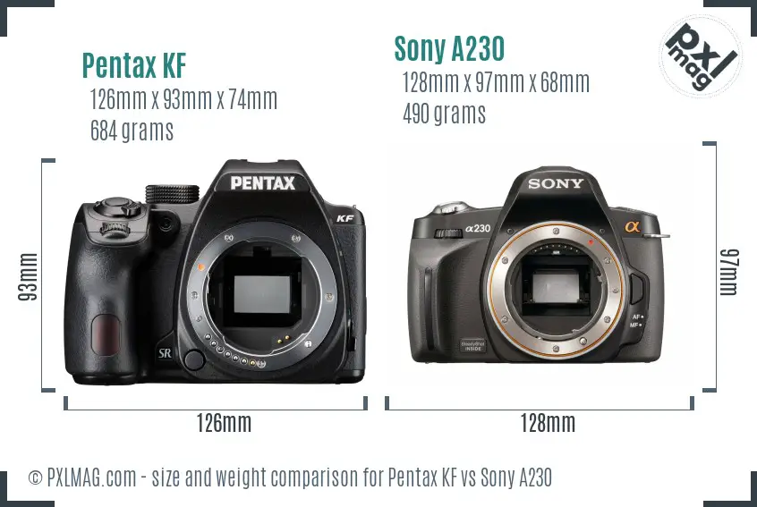 Pentax KF vs Sony A230 size comparison