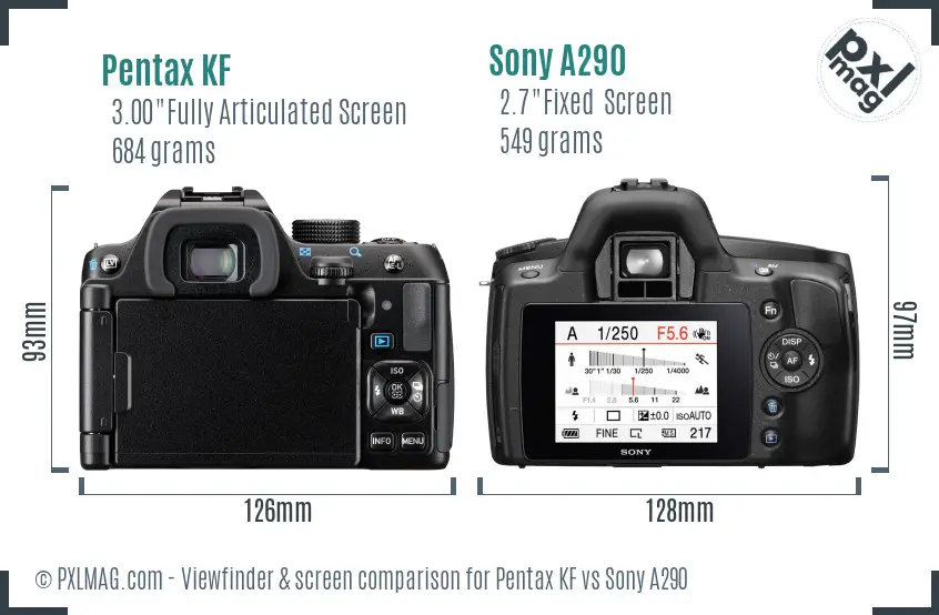 Pentax KF vs Sony A290 Screen and Viewfinder comparison