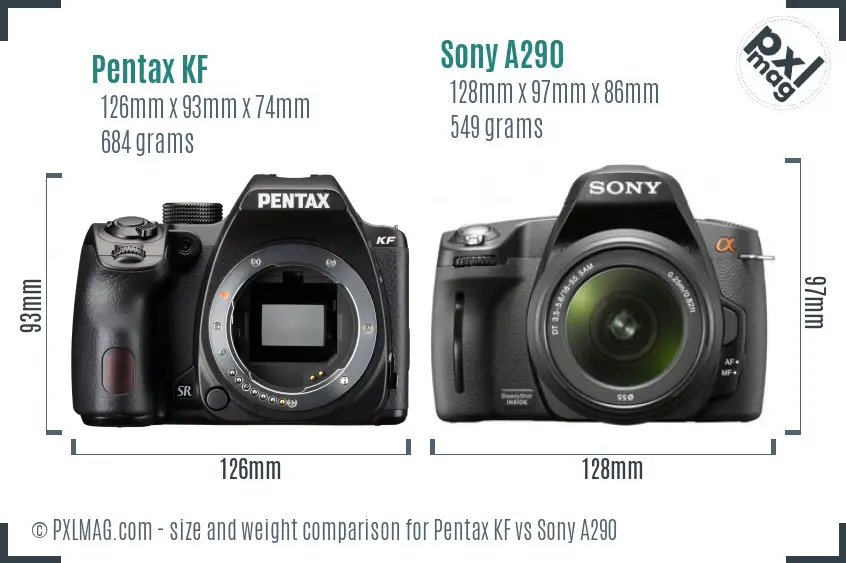 Pentax KF vs Sony A290 size comparison