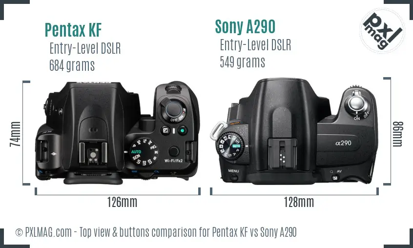 Pentax KF vs Sony A290 top view buttons comparison