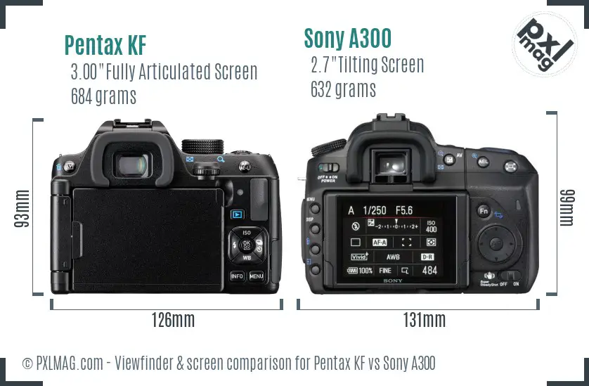 Pentax KF vs Sony A300 Screen and Viewfinder comparison