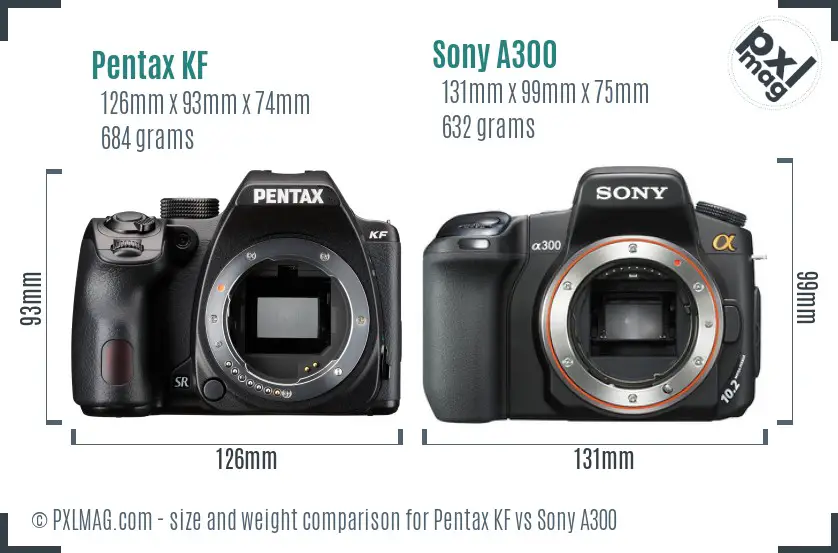 Pentax KF vs Sony A300 size comparison