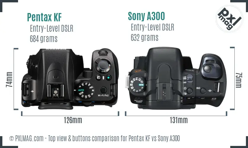 Pentax KF vs Sony A300 top view buttons comparison