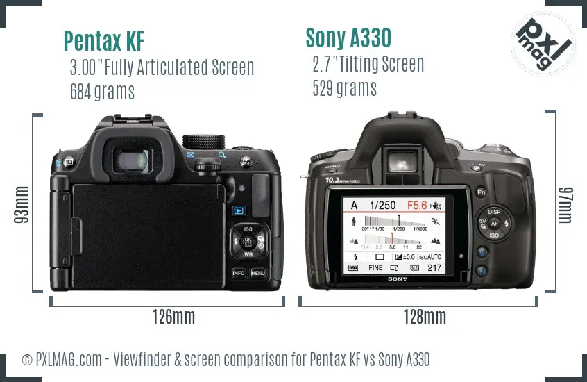 Pentax KF vs Sony A330 Screen and Viewfinder comparison