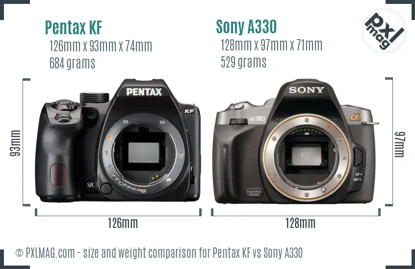 Pentax KF vs Sony A330 size comparison