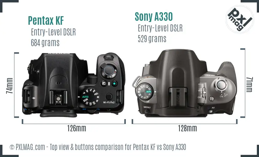 Pentax KF vs Sony A330 top view buttons comparison