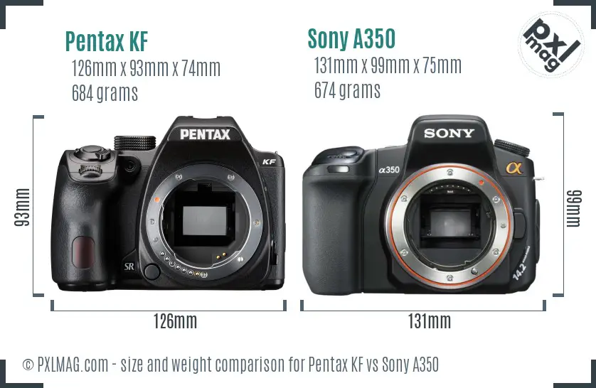 Pentax KF vs Sony A350 size comparison