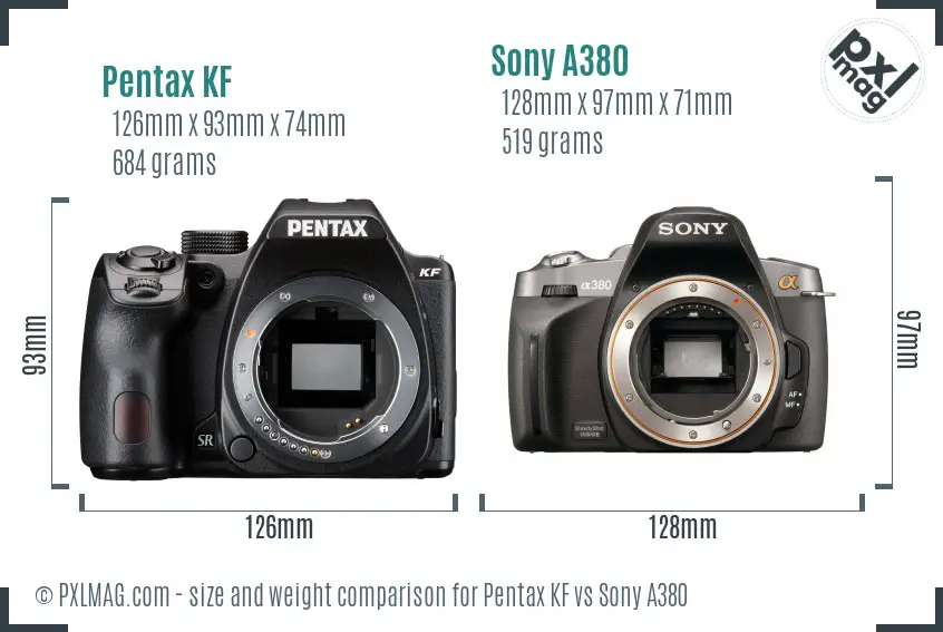 Pentax KF vs Sony A380 size comparison