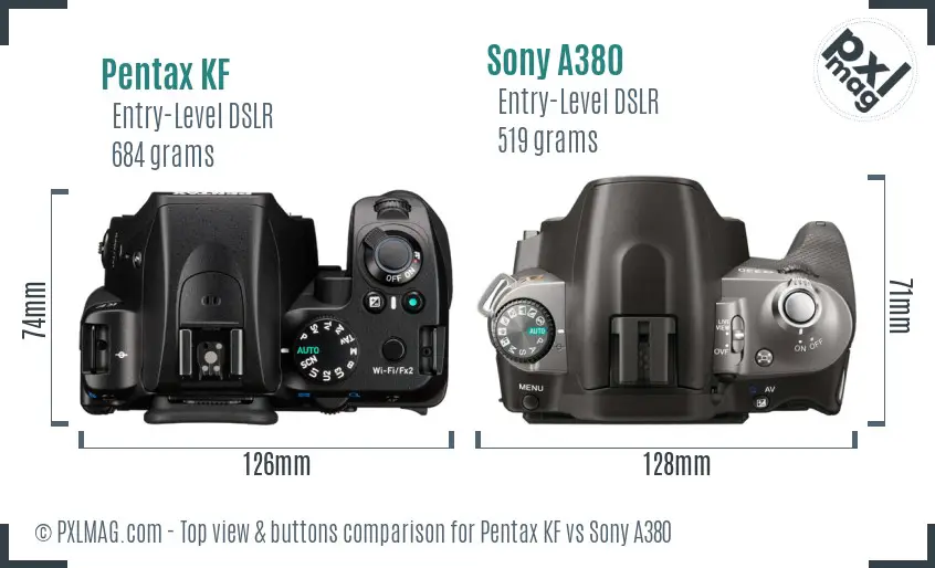 Pentax KF vs Sony A380 top view buttons comparison