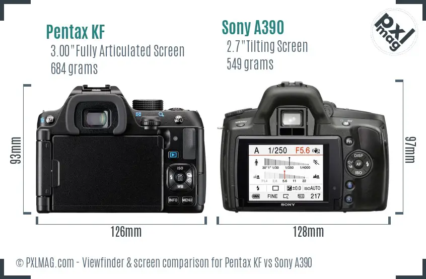 Pentax KF vs Sony A390 Screen and Viewfinder comparison