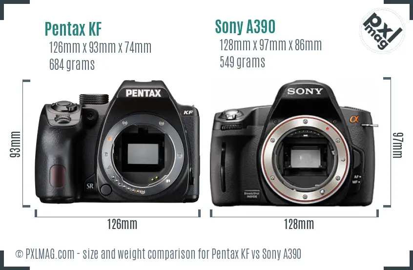 Pentax KF vs Sony A390 size comparison