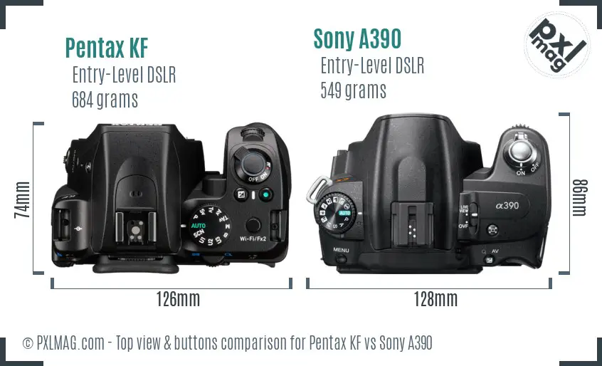Pentax KF vs Sony A390 top view buttons comparison
