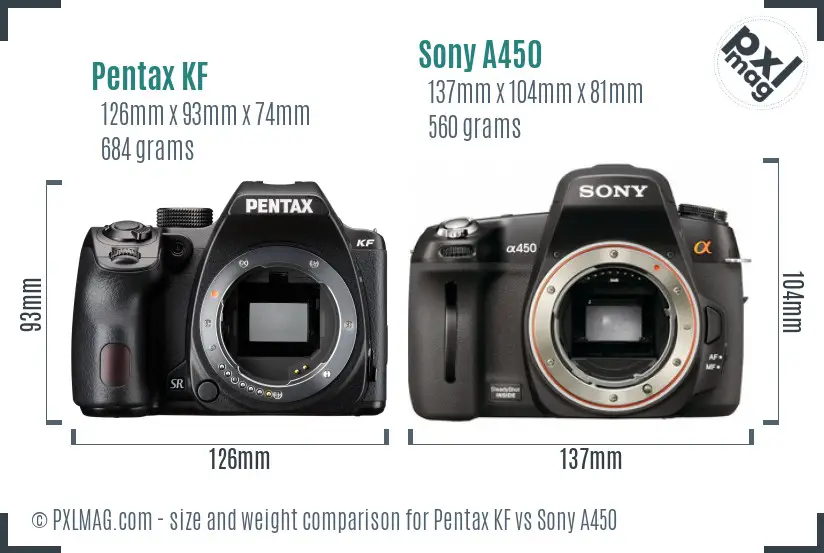 Pentax KF vs Sony A450 size comparison