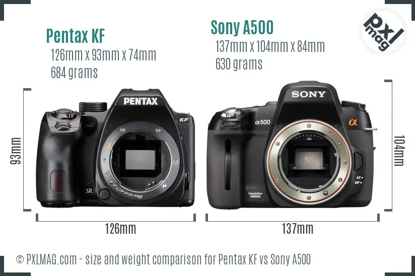 Pentax KF vs Sony A500 size comparison