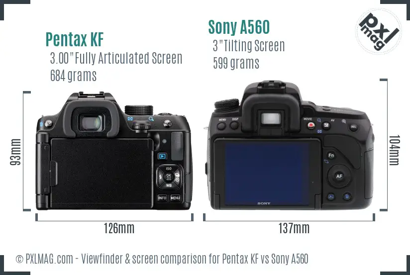Pentax KF vs Sony A560 Screen and Viewfinder comparison