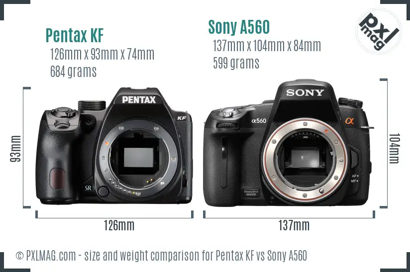 Pentax KF vs Sony A560 size comparison