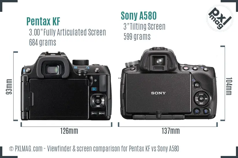 Pentax KF vs Sony A580 Screen and Viewfinder comparison