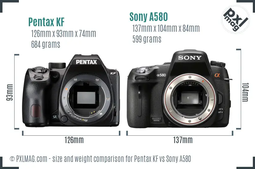 Pentax KF vs Sony A580 size comparison