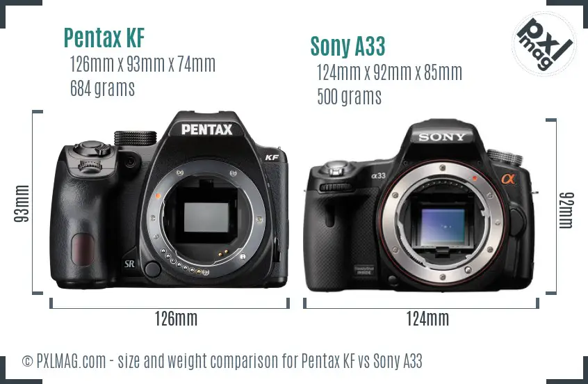 Pentax KF vs Sony A33 size comparison