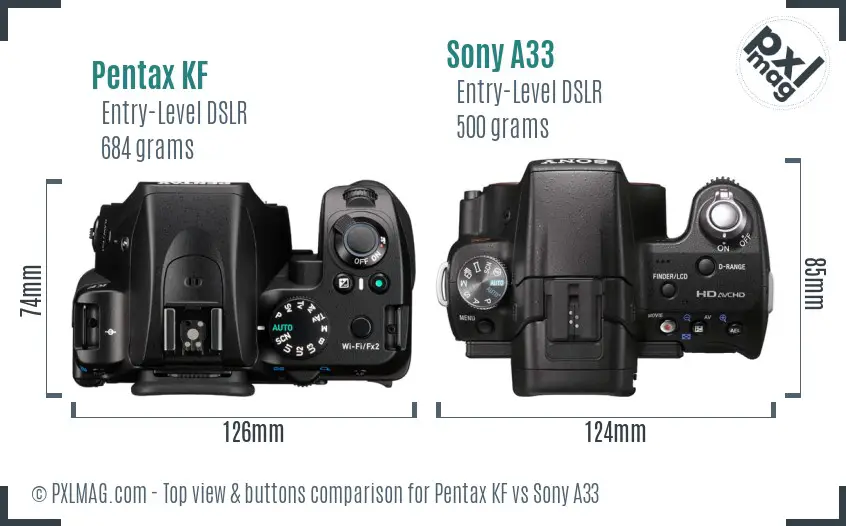 Pentax KF vs Sony A33 top view buttons comparison