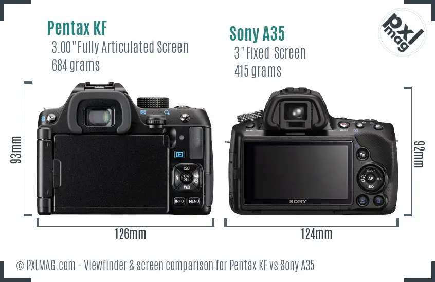 Pentax KF vs Sony A35 Screen and Viewfinder comparison
