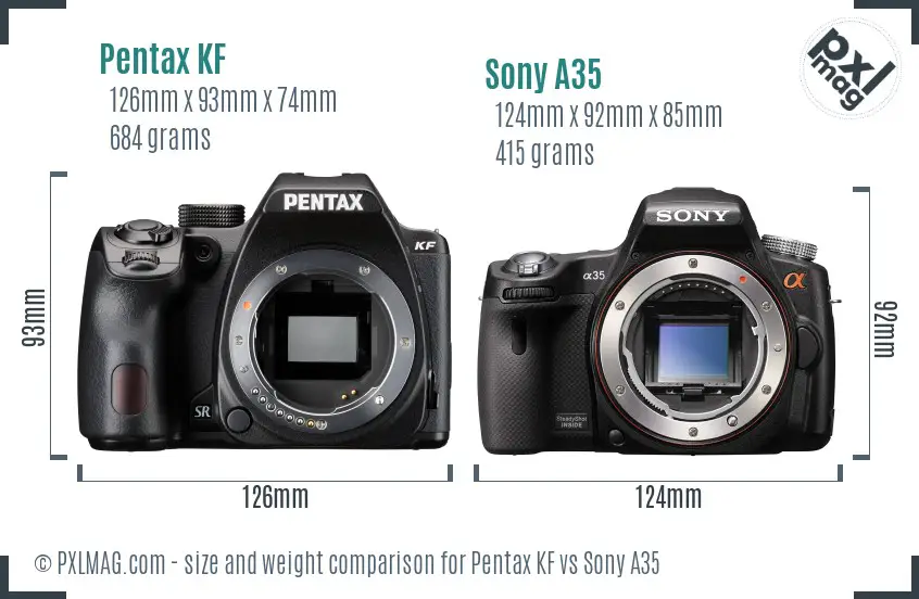 Pentax KF vs Sony A35 size comparison