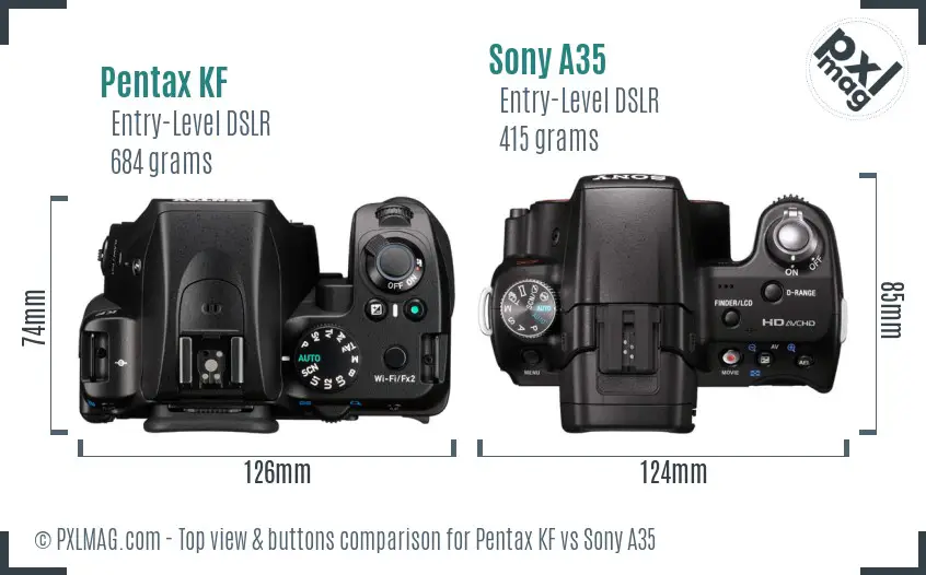 Pentax KF vs Sony A35 top view buttons comparison