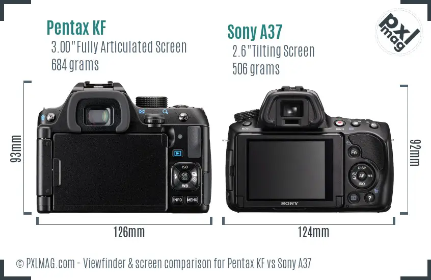 Pentax KF vs Sony A37 Screen and Viewfinder comparison