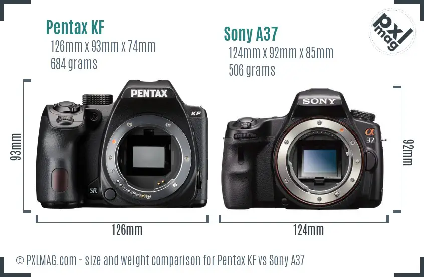Pentax KF vs Sony A37 size comparison