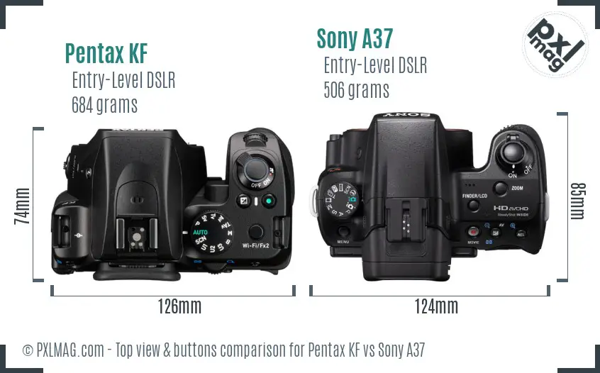 Pentax KF vs Sony A37 top view buttons comparison