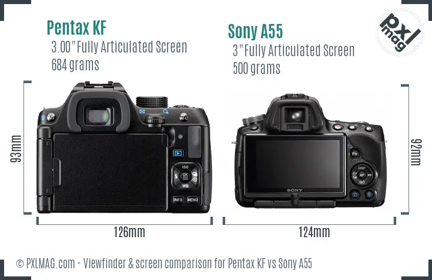 Pentax KF vs Sony A55 Screen and Viewfinder comparison