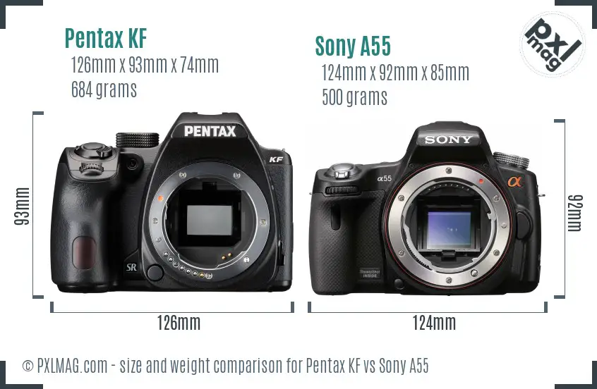 Pentax KF vs Sony A55 size comparison