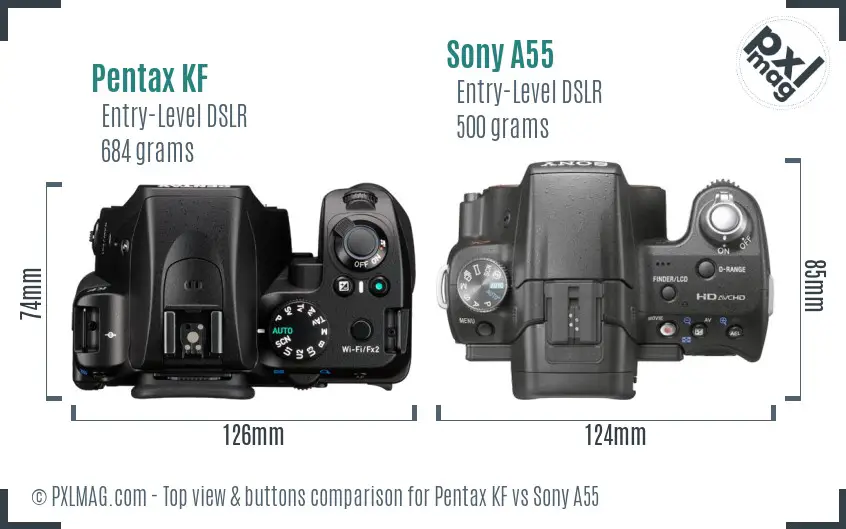 Pentax KF vs Sony A55 top view buttons comparison