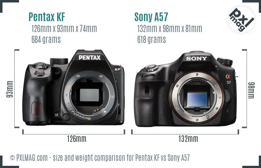 Pentax KF vs Sony A57 size comparison