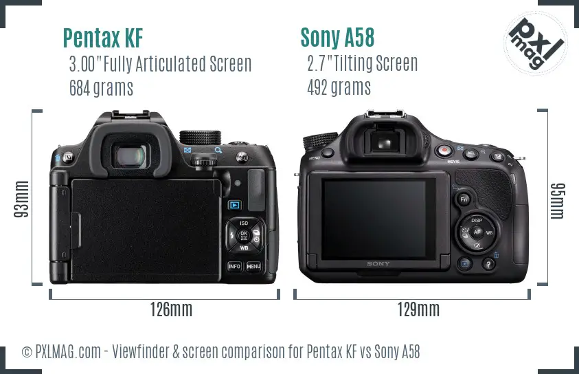 Pentax KF vs Sony A58 Screen and Viewfinder comparison