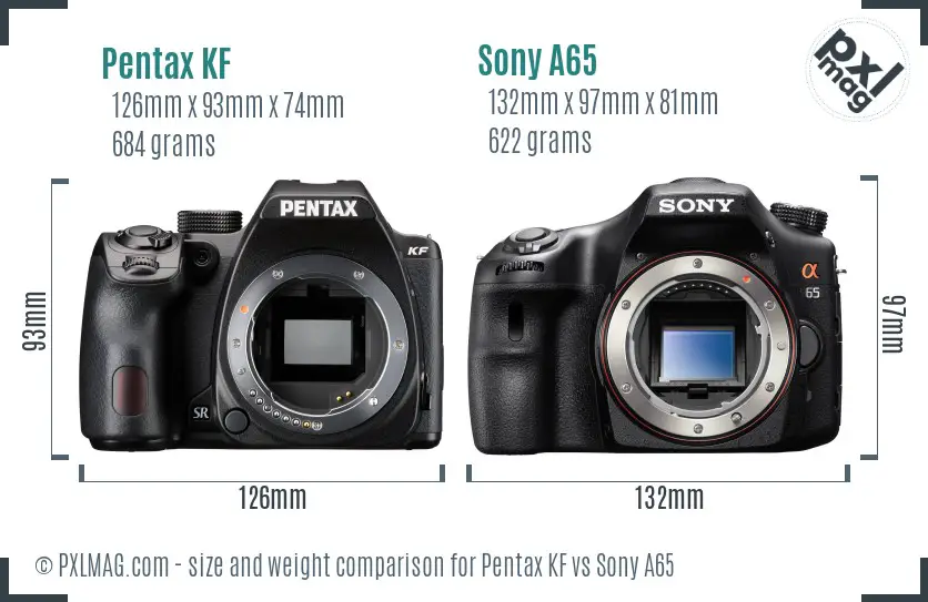 Pentax KF vs Sony A65 size comparison
