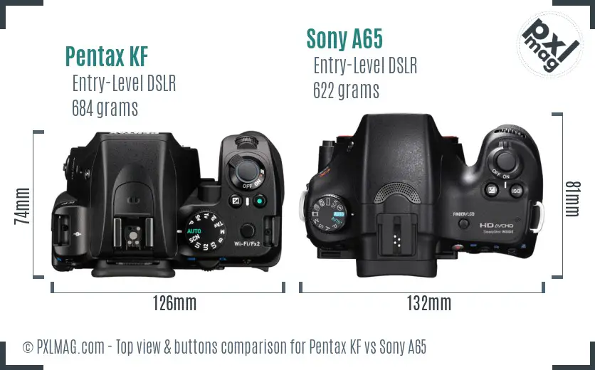 Pentax KF vs Sony A65 top view buttons comparison