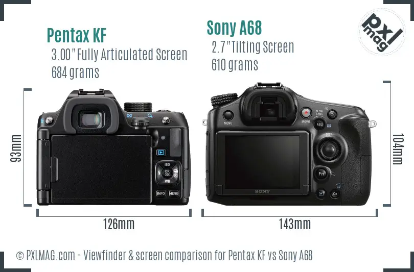 Pentax KF vs Sony A68 Screen and Viewfinder comparison