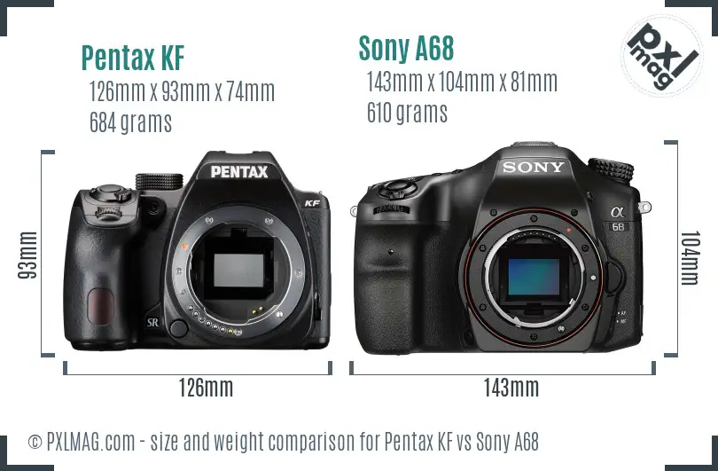 Pentax KF vs Sony A68 size comparison