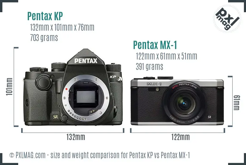 Pentax KP vs Pentax MX-1 size comparison
