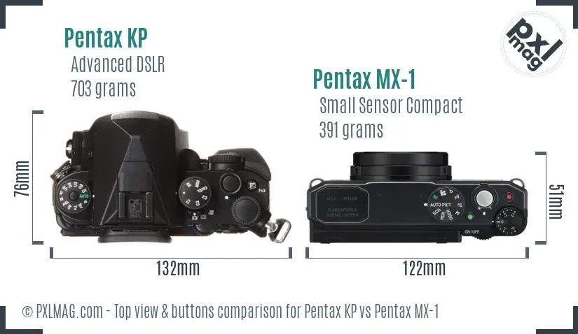 Pentax KP vs Pentax MX-1 top view buttons comparison