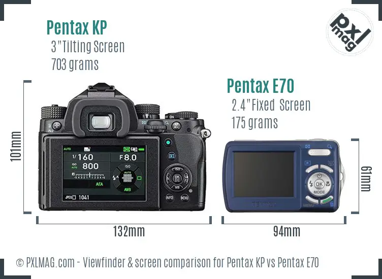 Pentax KP vs Pentax E70 Screen and Viewfinder comparison