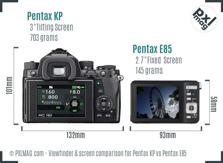Pentax KP vs Pentax E85 Screen and Viewfinder comparison